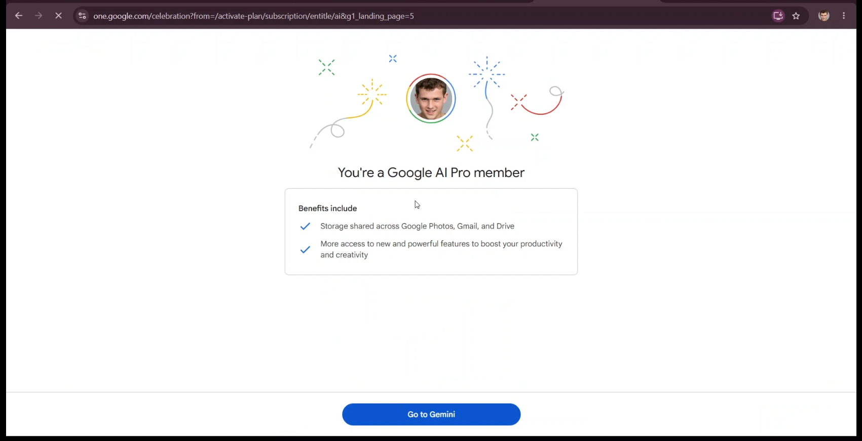Original Google page confirming that the account is a Google AI Pro member